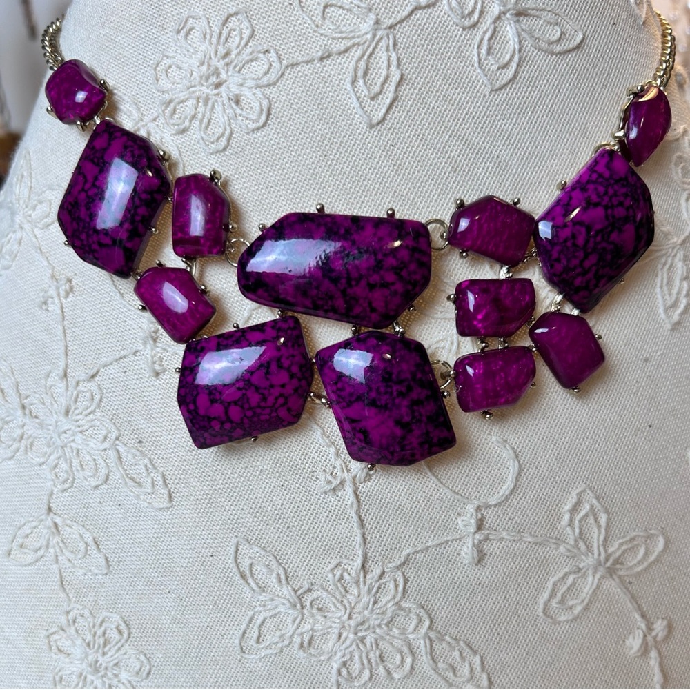 Vibrant purple design statement necklace, gold-toned chain, Y2K bold colorful